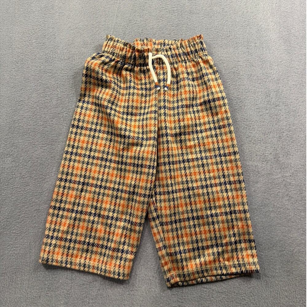 Zara Baby Plaid Knit Pants 12-18 Months Orange Brown Checkered Trousers Boys
